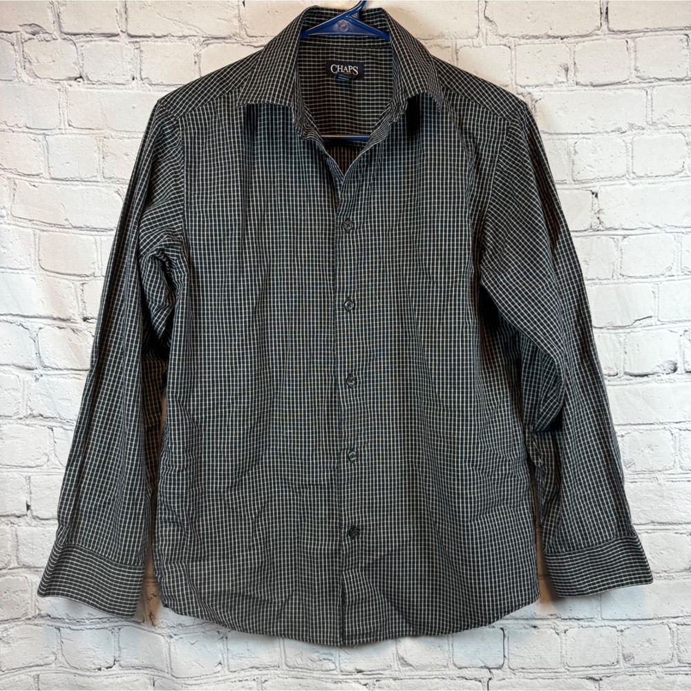 Chaps Boys Long Sleeve Plaid Button Down Shirt, Size‎ L (14-16), Black, Gray